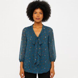 Xhilaration teal sheer chiffon ditzy floral blouse Size XS